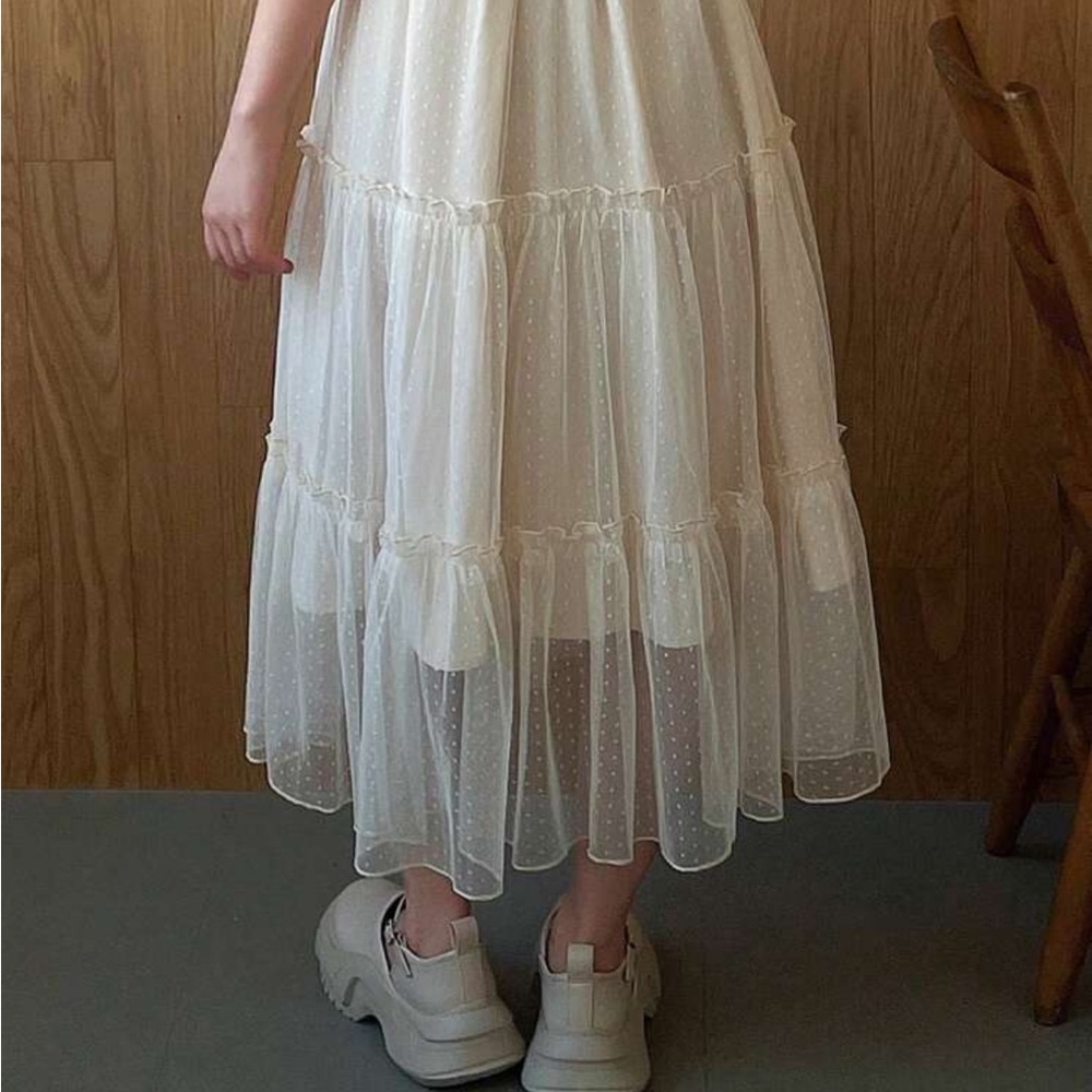 SHEIN Cream Layered Midi Skirt